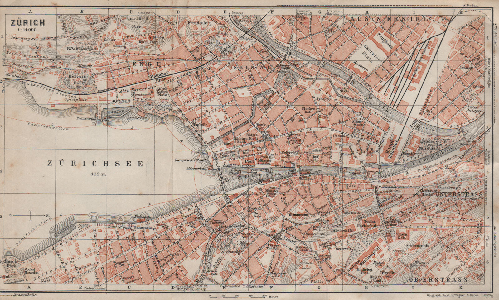 ZÜRICH. Zurich. town city stadtplan. Switzerland Suisse Schweiz 1913 old map